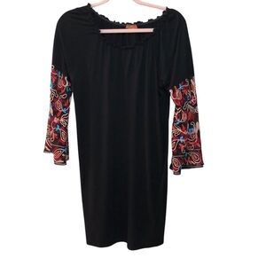 Scully Women’s Dress Sz M Black and Red Embroidered Bell Sleeves